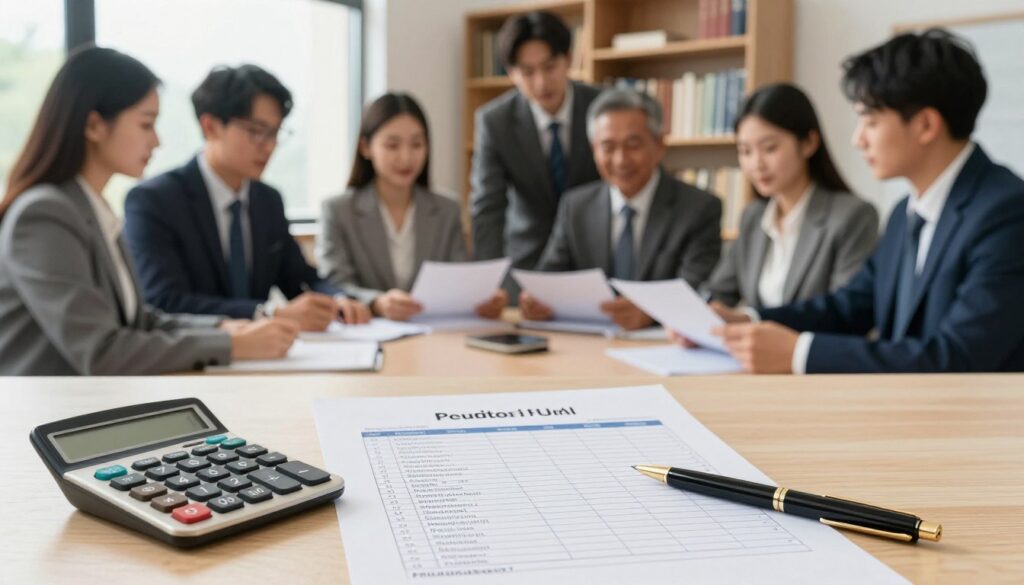 A composition showcasing various elements representing the salary components of a school principal, with a clear focus on functional allowances. In the foreground, a neatly arranged desk featuring a calculator, salary slip, and a stylish pen, symbolizing financial evaluation. The middle ground displays a diverse group of professional individuals in business attire, engaged in discussion over documents, reflecting collaboration and leadership. The background features an academic setting with shelves of books and a window letting in soft, natural light, highlighting the importance of education. The atmosphere is serious yet optimistic, with bright, warm tones signaling success and growth in a fulfilling educational environment. A composition showcasing various elements representing the salary components of a school principal, with a clear focus on functional allowances. In the foreground, a neatly arranged desk featuring a calculator, salary slip, and a stylish pen, symbolizing financial evaluation. The middle ground displays a diverse group of professional individuals in business attire, engaged in discussion over documents, reflecting collaboration and leadership. The background features an academic setting with shelves of books and a window letting in soft, natural light, highlighting the importance of education. The atmosphere is serious yet optimistic, with bright, warm tones signaling success and growth in a fulfilling educational environment.