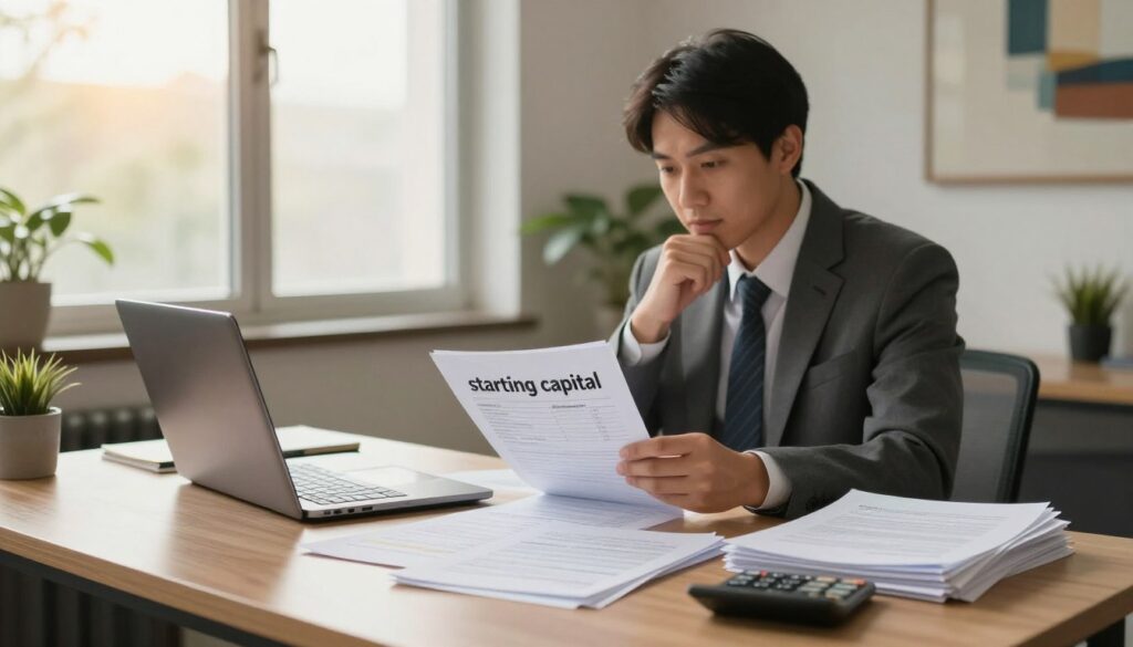 A serene office environment depicting the concept of "starting capital". In the foreground, a neatly arranged desk with a laptop, stacks of documents related to pension plans, and a calculator. The middle ground showcases a focused individual in professional business attire, analyzing the documents with a thoughtful expression. The background features a large window letting in warm, natural light, illuminating the room and creating a sense of optimism and potential. Subtle decorative elements, like a plant and a framed abstract painting, enhance the atmosphere of professionalism and contemplation. The overall mood is calm and encouraging, reflecting the importance of planning for one's financial future, particularly in the context of work abroad before 1999. A serene office environment depicting the concept of "starting capital". In the foreground, a neatly arranged desk with a laptop, stacks of documents related to pension plans, and a calculator. The middle ground showcases a focused individual in professional business attire, analyzing the documents with a thoughtful expression. The background features a large window letting in warm, natural light, illuminating the room and creating a sense of optimism and potential. Subtle decorative elements, like a plant and a framed abstract painting, enhance the atmosphere of professionalism and contemplation. The overall mood is calm and encouraging, reflecting the importance of planning for one's financial future, particularly in the context of work abroad before 1999.