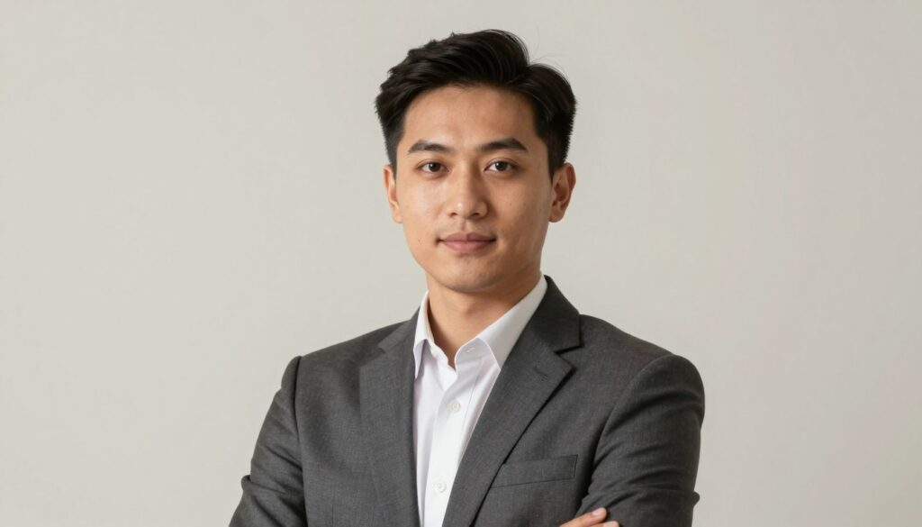 A professional headshot of a person in a business suit, standing confidently against a clean, neutral background. The subject is centered in the frame, with a slight tilt of the head to enhance approachability, while maintaining professionalism. Soft, natural lighting illuminates the face, creating a warm and inviting atmosphere, while avoiding harsh shadows. The camera angle is eye-level, capturing the subject's well-groomed features, such as neatly styled hair and subtle makeup, for a polished look. The color palette is muted, emphasizing the professionalism of the attire. The overall mood conveys confidence and competence, ideal for a CV photograph. A professional headshot of a person in a business suit, standing confidently against a clean, neutral background. The subject is centered in the frame, with a slight tilt of the head to enhance approachability, while maintaining professionalism. Soft, natural lighting illuminates the face, creating a warm and inviting atmosphere, while avoiding harsh shadows. The camera angle is eye-level, capturing the subject's well-groomed features, such as neatly styled hair and subtle makeup, for a polished look. The color palette is muted, emphasizing the professionalism of the attire. The overall mood conveys confidence and competence, ideal for a CV photograph.