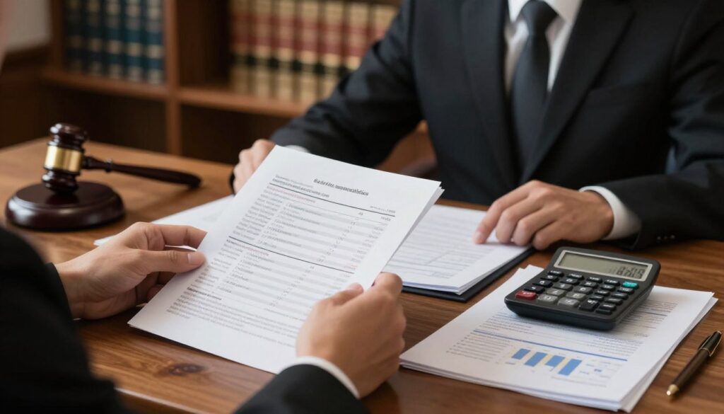 A professional judge seated at a polished wooden desk, meticulously reviewing documents and calculations related to salary multipliers and rates. In the foreground, a close-up of the judge’s hands holding a legal text, with a calculator displaying figures relevant to salary tiers. The middle ground features neatly organized papers and charts outlining the salary structure, including base salary, multipliers, and advanced tiers, all in an academic and formal setting. In the background, a softly lit courtroom with bookshelves full of legal literature and a gavel resting beside them. The mood is serious and professional, lit with warm, ambient lighting that emphasizes the focus on the judge's work without distractions. A professional judge seated at a polished wooden desk, meticulously reviewing documents and calculations related to salary multipliers and rates. In the foreground, a close-up of the judge’s hands holding a legal text, with a calculator displaying figures relevant to salary tiers. The middle ground features neatly organized papers and charts outlining the salary structure, including base salary, multipliers, and advanced tiers, all in an academic and formal setting. In the background, a softly lit courtroom with bookshelves full of legal literature and a gavel resting beside them. The mood is serious and professional, lit with warm, ambient lighting that emphasizes the focus on the judge's work without distractions.