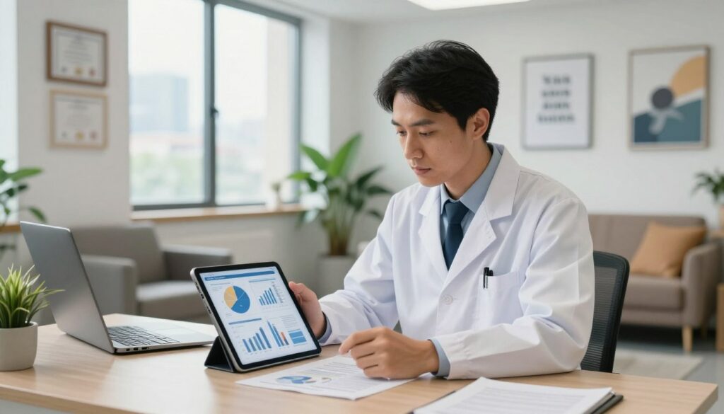 A professional psychologist in a modern office setting, examining a variety of elements that influence clinical psychologist salaries. In the foreground, a well-dressed individual analyzing data on a tablet, with charts and graphs displayed clearly. The middle ground features a large window with natural light pouring in, showcasing a view of a cityscape. On the walls, framed certificates and motivational artwork emphasize expertise. In the background, an inviting waiting area is visible, complete with comfortable seating and plants. The atmosphere is bright and professional, conveying a sense of competence and insight, with a soft-focus effect that highlights the subject's intense focus on the data in front of them. A professional psychologist in a modern office setting, examining a variety of elements that influence clinical psychologist salaries. In the foreground, a well-dressed individual analyzing data on a tablet, with charts and graphs displayed clearly. The middle ground features a large window with natural light pouring in, showcasing a view of a cityscape. On the walls, framed certificates and motivational artwork emphasize expertise. In the background, an inviting waiting area is visible, complete with comfortable seating and plants. The atmosphere is bright and professional, conveying a sense of competence and insight, with a soft-focus effect that highlights the subject's intense focus on the data in front of them.