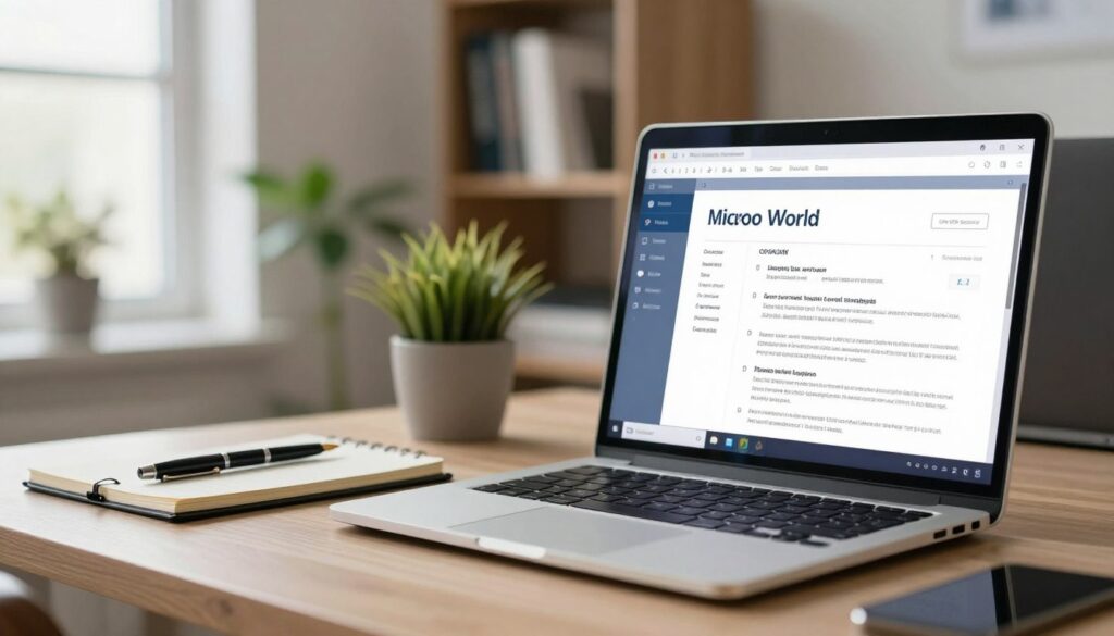 A sleek, modern office workspace featuring a computer screen displaying the Microsoft Word interface, open to a professional-looking CV template. In the foreground, a well-organized desk with a stylish laptop and stationery, including a notepad and a fountain pen resting on it. The middle of the image shows a soft-focus background with a potted plant and a bookshelf filled with business-related books. The lighting is bright yet soft, creating a welcoming atmosphere, with natural light filtering in through a nearby window. The lens angle captures the scene as if viewed from a slight side angle, emphasizing productivity and professionalism. The overall mood is focused and inspiring, suitable for creating job applications. A sleek, modern office workspace featuring a computer screen displaying the Microsoft Word interface, open to a professional-looking CV template. In the foreground, a well-organized desk with a stylish laptop and stationery, including a notepad and a fountain pen resting on it. The middle of the image shows a soft-focus background with a potted plant and a bookshelf filled with business-related books. The lighting is bright yet soft, creating a welcoming atmosphere, with natural light filtering in through a nearby window. The lens angle captures the scene as if viewed from a slight side angle, emphasizing productivity and professionalism. The overall mood is focused and inspiring, suitable for creating job applications.