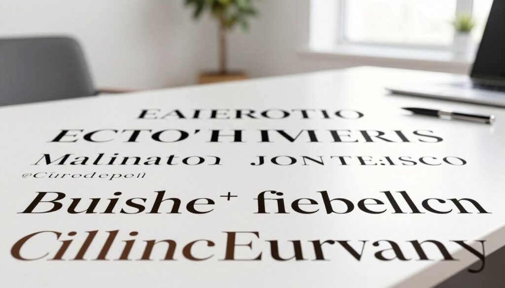A visually striking composition showcasing a variety of serif and sans-serif fonts, arranged artistically on an elegant desk. In the foreground, display close-up examples of serif fonts with ornate, traditional characteristics, such as curvy lines and flourishes. In contrast, in the middle ground, present sleek, modern sans-serif fonts that convey simplicity and professionalism. The background should feature a soft-focus, minimalist office environment with natural light streaming through a window, creating an inviting and productive atmosphere. Use a shallow depth of field to emphasize the fonts while gently blurring the desk elements. The mood should be sophisticated yet accessible, ideal for conveying the importance of font choice in a professional context, specifically for CVs.